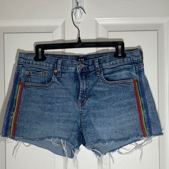 GAP cut offs jean shorts with rainbow embroidery size 28 - Picture 1 of 7